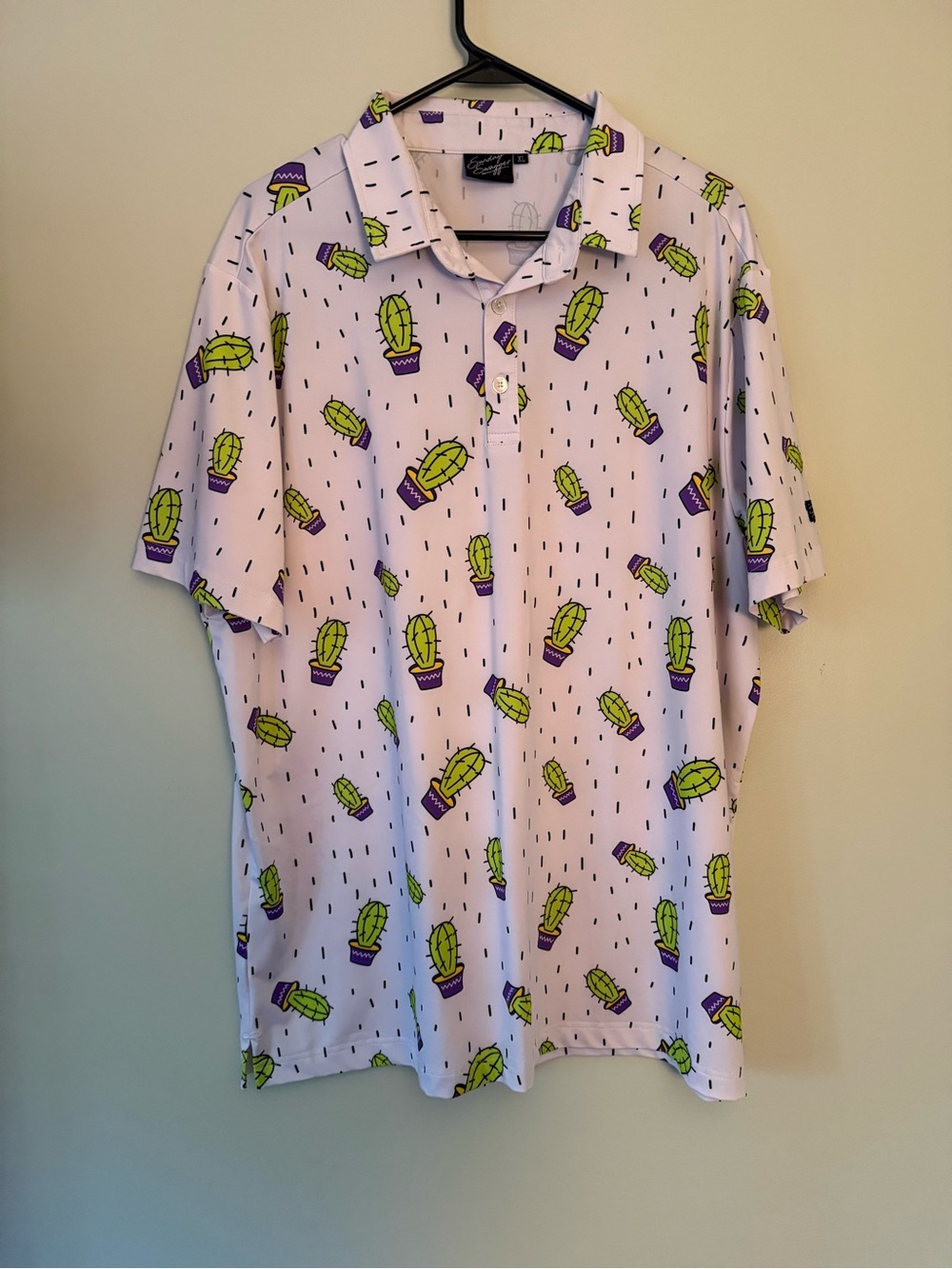 Casual white Cactus-Print Polo Shirt